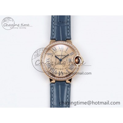[AF공장]까르띠에 발롱블루 33mm RG RG Dial Diamonds Bezel on Blue Leather Strap SEIKO NH05A