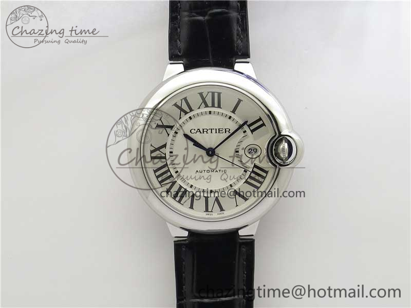 [AF공장]까르띠에 발롱블루 42mm White Texture Dial on Black Leather Strap A2824