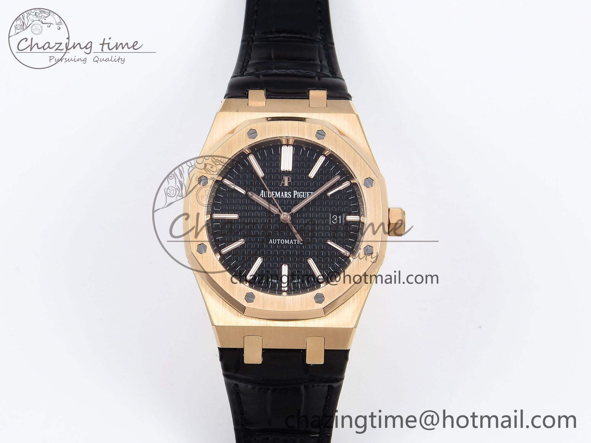[APS공장] 텅스텐 로얄오크 15400 블랙 다이얼 로즈골드 금통 가죽스트렙 15400 RG APSF 1:1 Best Edition Black Dial on Black Leather Strap SA3120 Super Clone V4 (Gain Weight)
