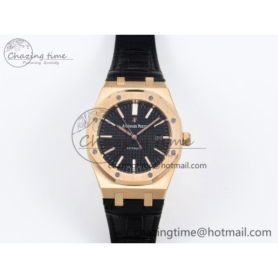 [APS공장] 텅스텐 로얄오크 15400 블랙 다이얼 로즈골드 금통 가죽스트렙 15400 RG APSF 1:1 Best Edition Black Dial on Black Leather Strap SA3120 Super Clone V4 (Gain Weight)