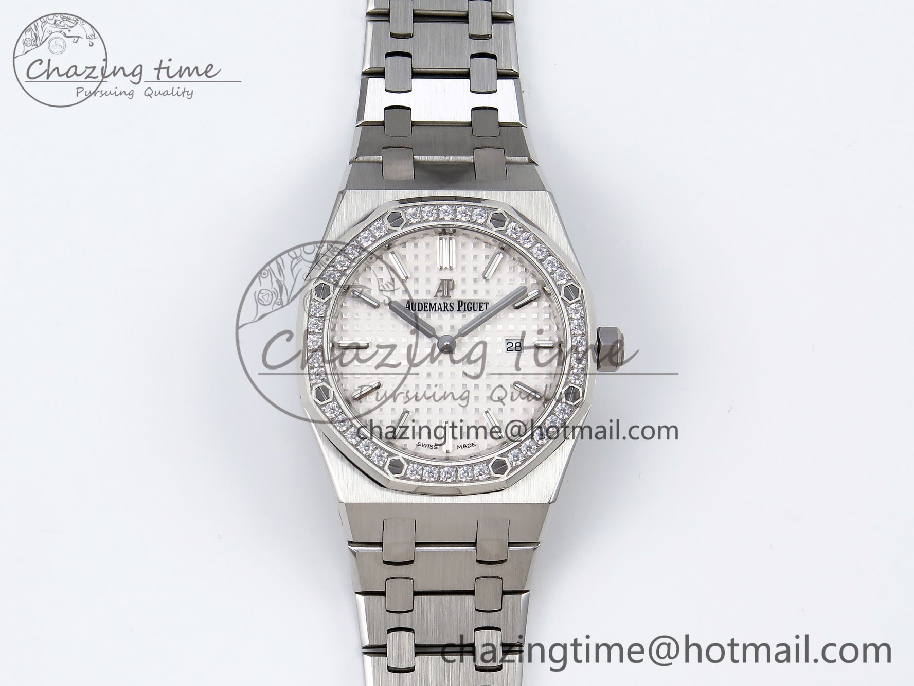 [ZF공장] 로얄오크 67651 화이트다이얼 다이아베젤 33mm 67651 Diamonds SS ZF 1:1 Best Edition White Textured Dial on SS Bracelet RONDA Quartz