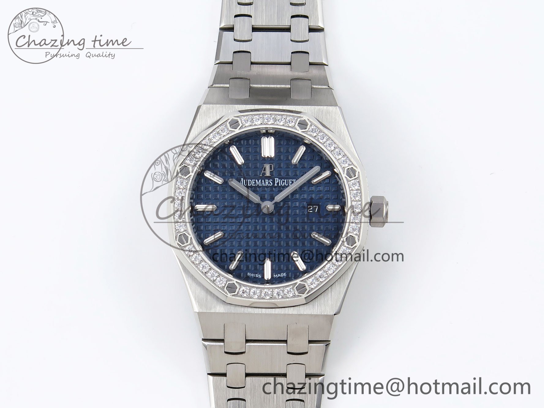 [ZF공장] 로얄오크 67651 블루 다이얼 다이아 베젤 33mm 67651 Diamonds SS ZF 1:1 Best Edition Blue Textured Dial on SS Bracelet RONDA Quartz