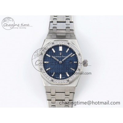 [ZF공장] 로얄오크 67651 블루 다이얼 다이아 베젤 33mm 67651 Diamonds SS ZF 1:1 Best Edition Blue Textured Dial on SS Bracelet RONDA Quartz