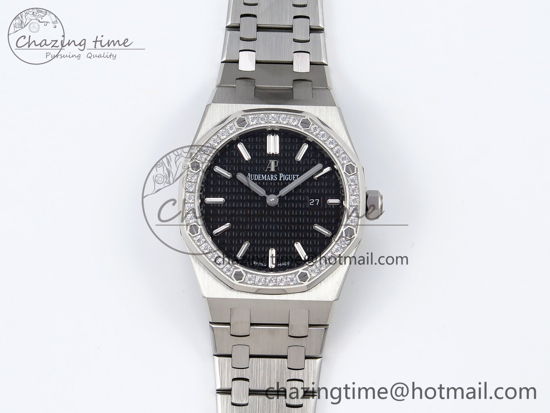 [ZF공장] 로얄오크 67651 블랙 다이얼 다이아 베젤 33mm 67651 Diamonds SS ZF 1:1 Best Edition Black Textured Dial on SS Bracelet RONDA Quartz