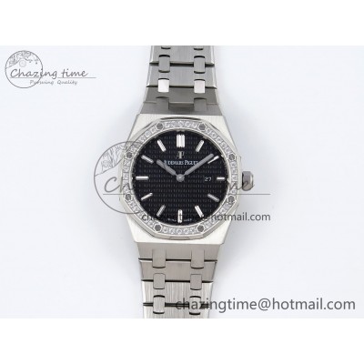 [ZF공장] 로얄오크 67651 블랙 다이얼 다이아 베젤 33mm 67651 Diamonds SS ZF 1:1 Best Edition Black Textured Dial on SS Bracelet RONDA Quartz