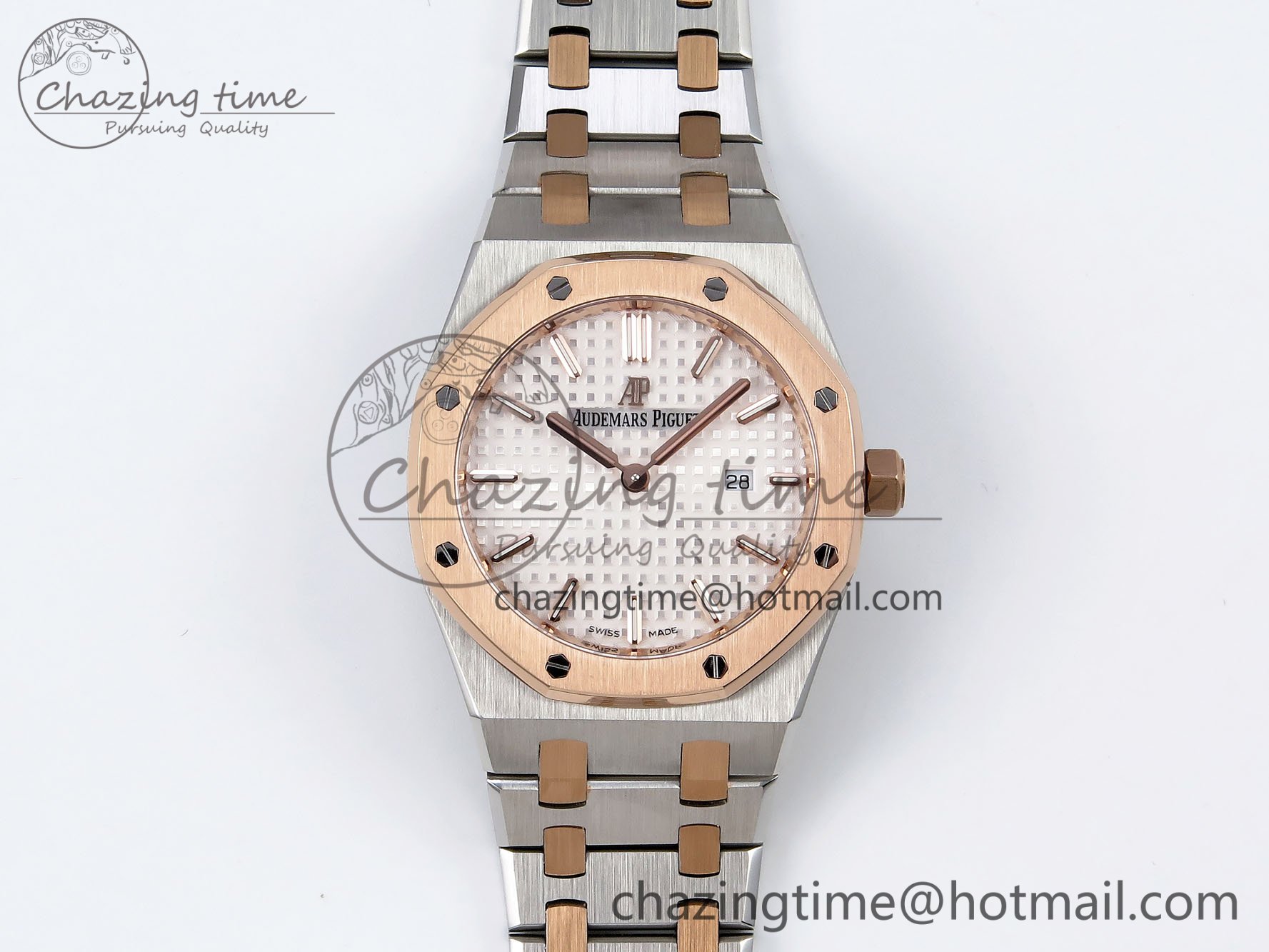 [ZF공장] 로얄오크 67651 화이트다이얼 로즈골드 콤비 67651 SS/RG ZF 1:1 Best Edition White Textured Dial on SS/RG Bracelet RONDA Quartz