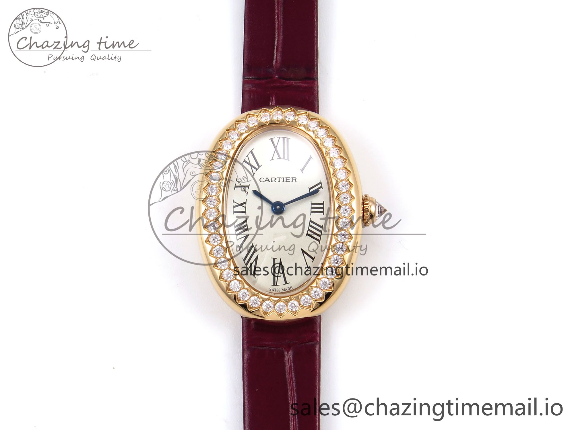 [AF공장]까르띠에 베누아 RG Silver Dial Diamonds Bezel on Red Leather Strap Ronda Quartz
