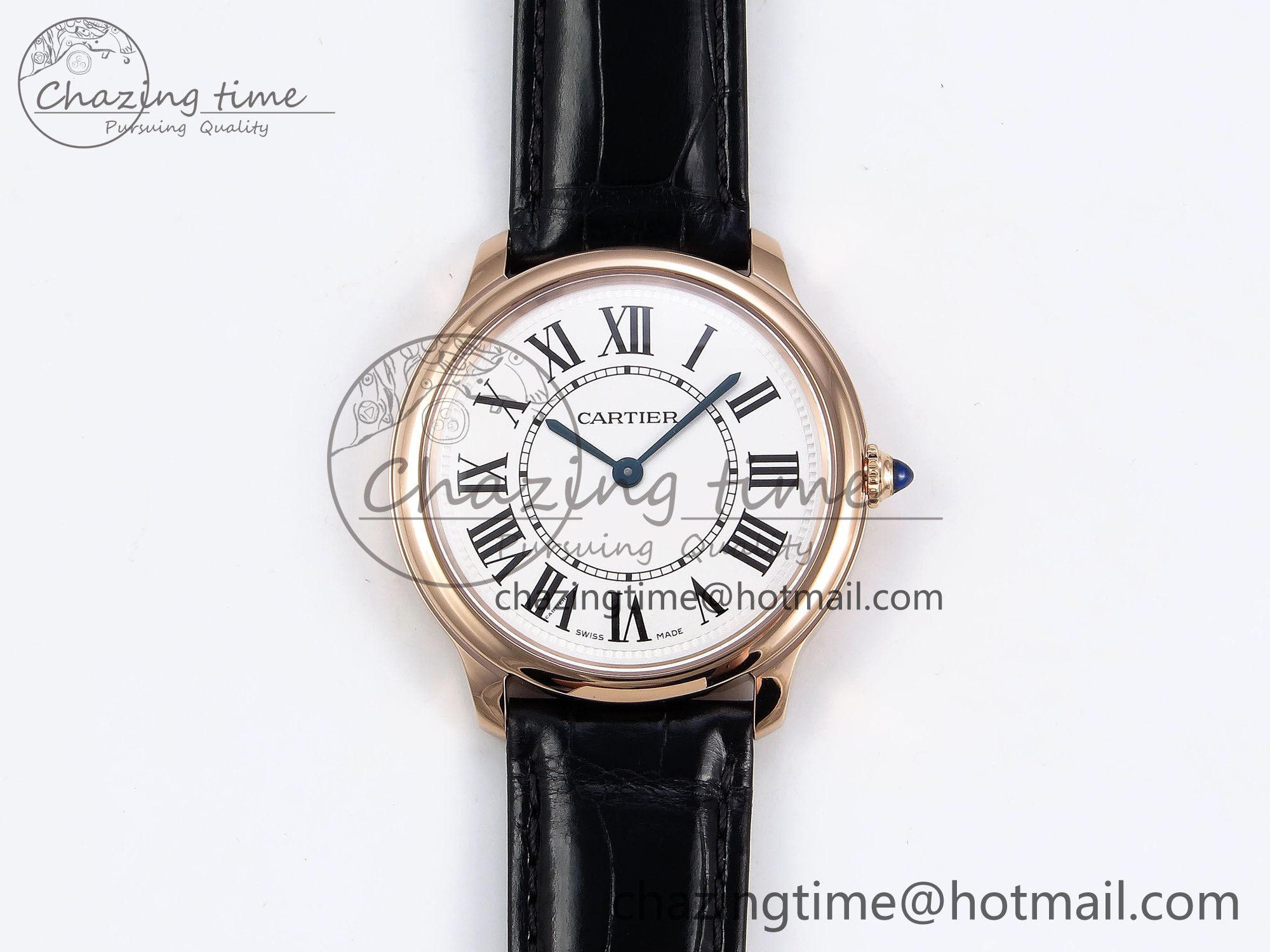 [DR공장]까르띠에 롱드 36mm RG Silver-Plated White Dial on Black Leather Strap Ronda Quartz
