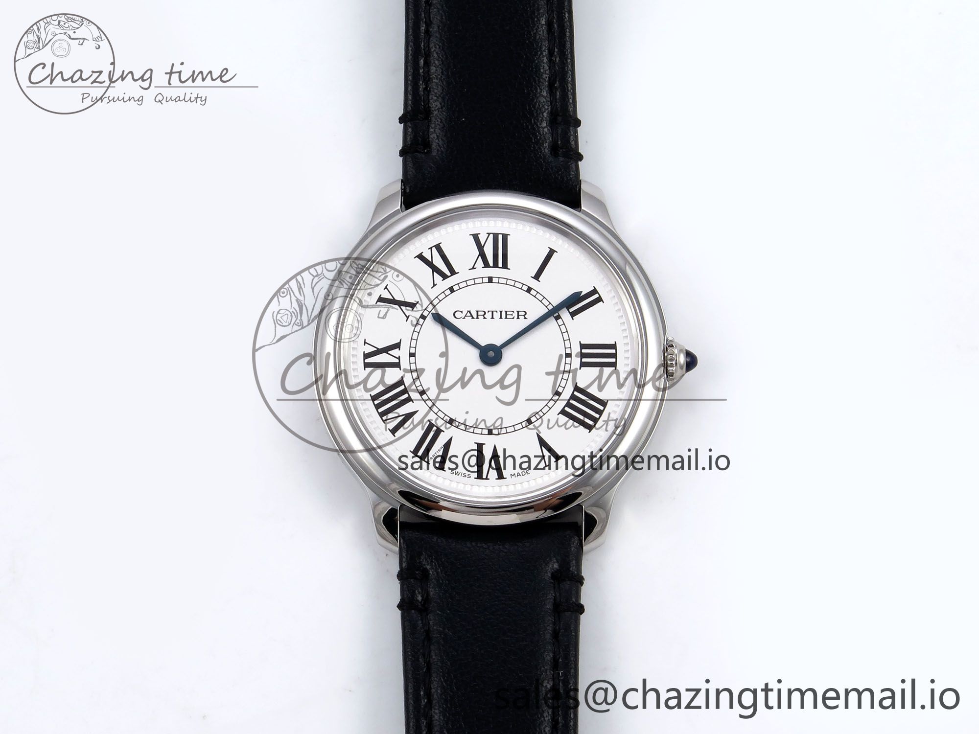 [DR공장]까르띠에 롱드 36mm Silver-Plated White Dial on Black Leather Strap Ronda Quartz