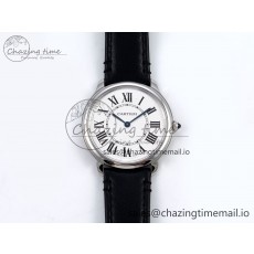 [DR공장]까르띠에 롱드 36mm Silver-Plated White Dial on Black Leather Strap Ronda Quartz