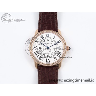 [AF공장]까르띠에 롱드솔로 42mm RG White Dial Diamonds Bezel on Brown Black Strap MIYOTA 9015
