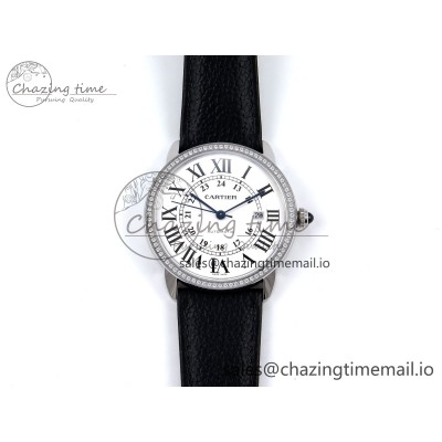 [AF공장]까르띠에 롱드솔로 42mm White Dial Diamonds Bezel on Black Black Strap MIYOTA 9015