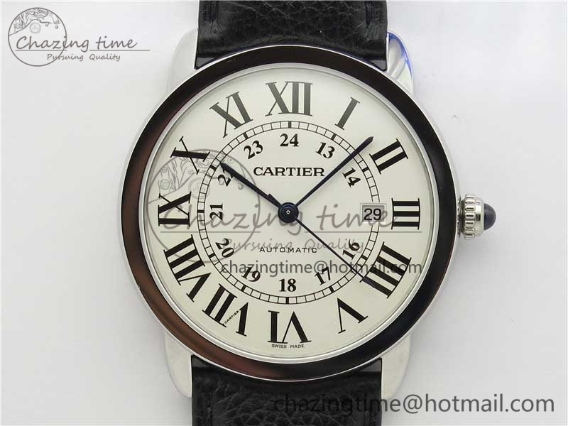 [AF공장]까르띠에 롱드솔로 42mm White Dial on Black Leather Strap MIYOTA 9015