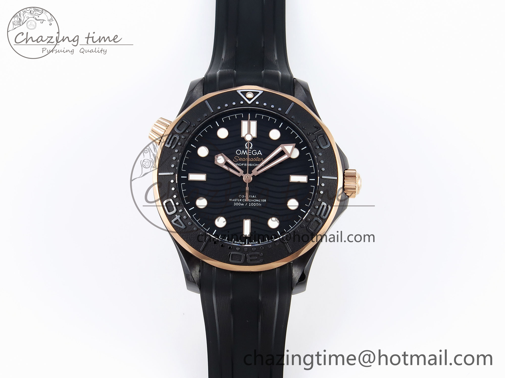 [VS공장]오메가 씨마스터 300 3.5MM BLACK CERAMIC BLACK DIAL RG BEZEL ON BLACK RUBBER STRAP A8806