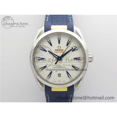 [VS공장]오메가 아쿠아테라 150M Master Chronometers White Dial Gold Hand on Blue Rubber Strap A8900 Super Clone