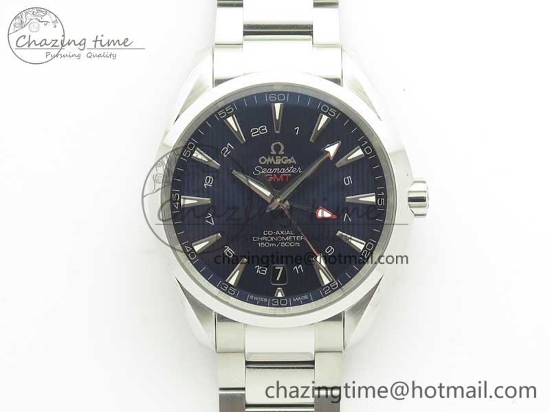 [VS공장]오메가 아쿠아테라 150M GMT  Blue Textured Dial on SS Bracelet A8605 Super Clone