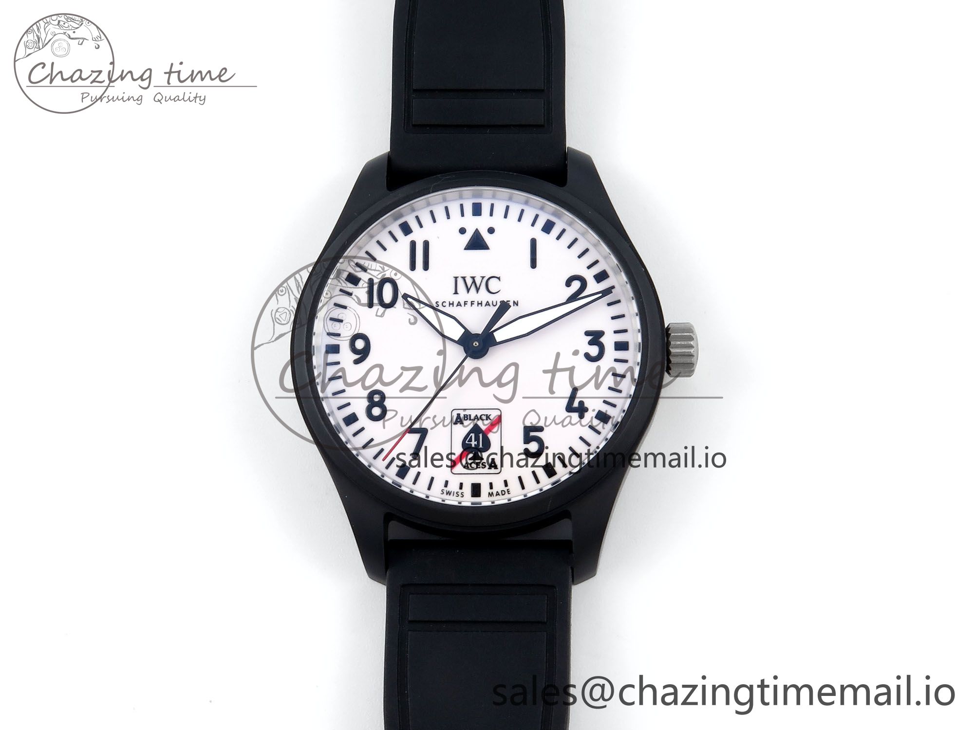 [M+공장]IWC 파일럿41 블랙에이스 블랙세라믹케이스 화이트다이얼 블랙나일론스트랩 Pilot IW326905  White Dial on Black Rubber Strap MY9015