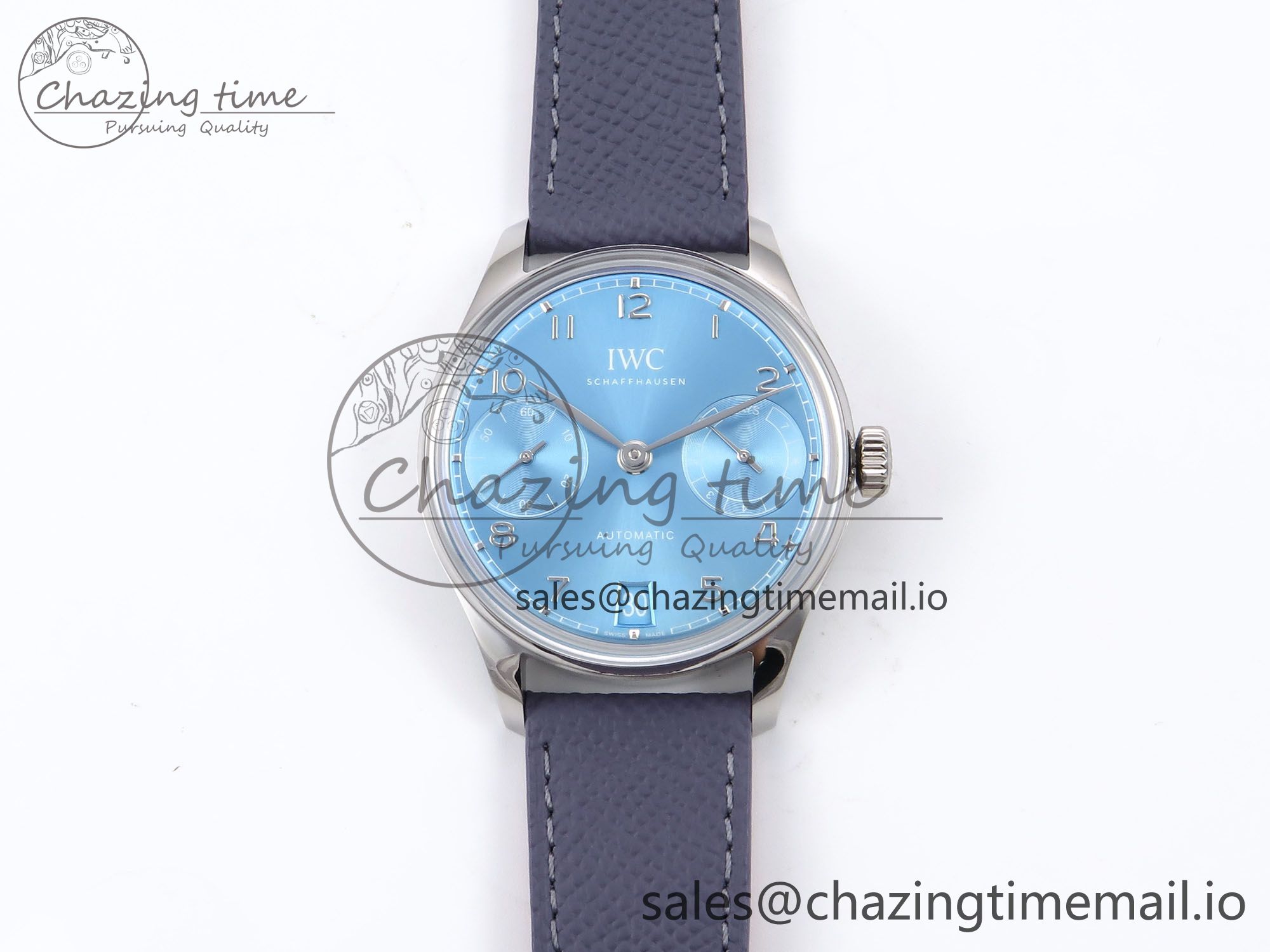 [APS공장]IWC 포르투기저 오토매틱 42미리 IW502708 아이스블루다이얼 퍼플가죽스트랩 Portugieser Automatic SS IW501708 Light Blue Dial on Gray Leather Strap A52011