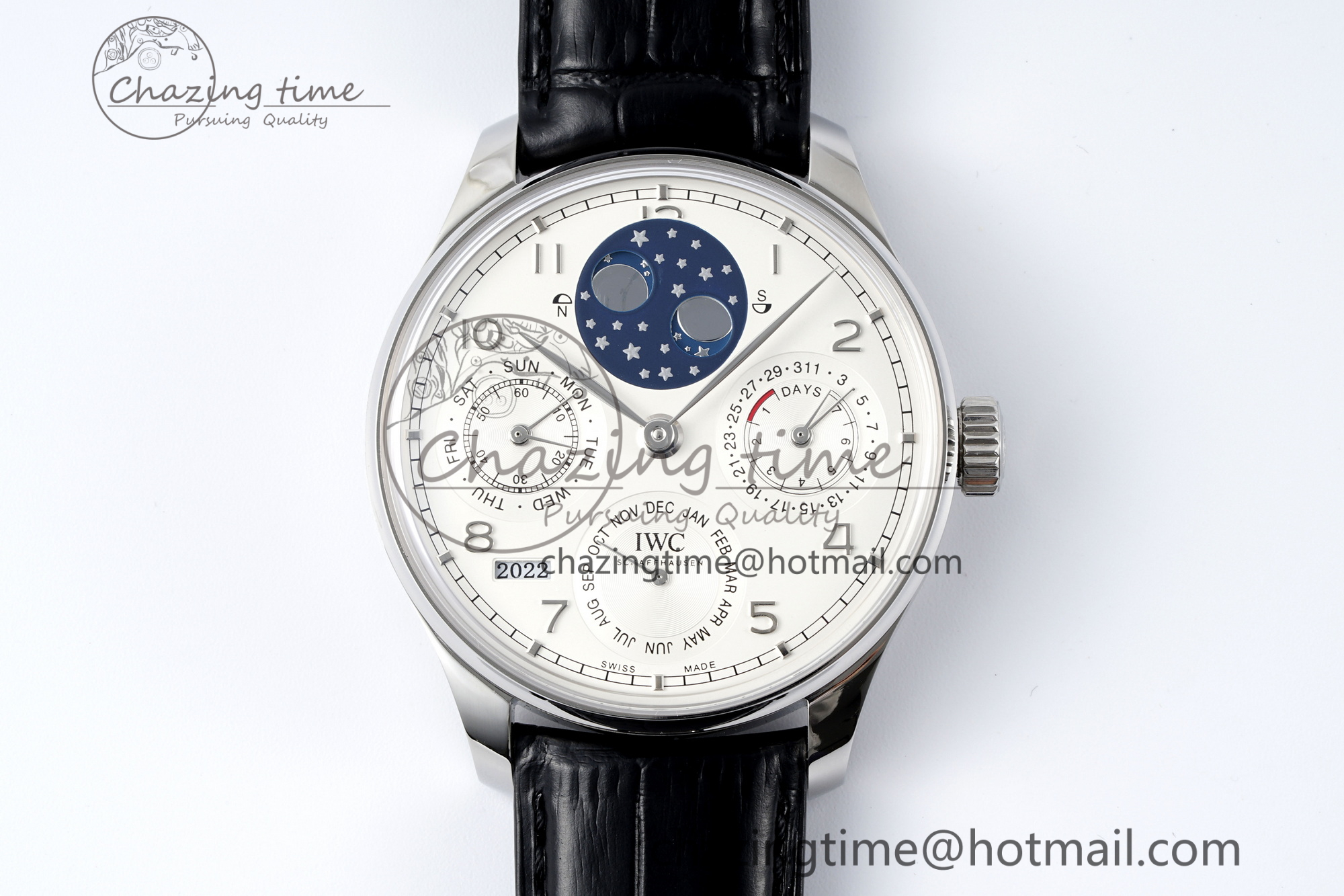 [APS공장]IWC포르투기저 퍼페츄얼캘린더 화이트다이얼 블랙가죽스트랩 Portugieser Perpetual Calendar SS 5033 White Dial on Black Leather Strap A52610 Clone