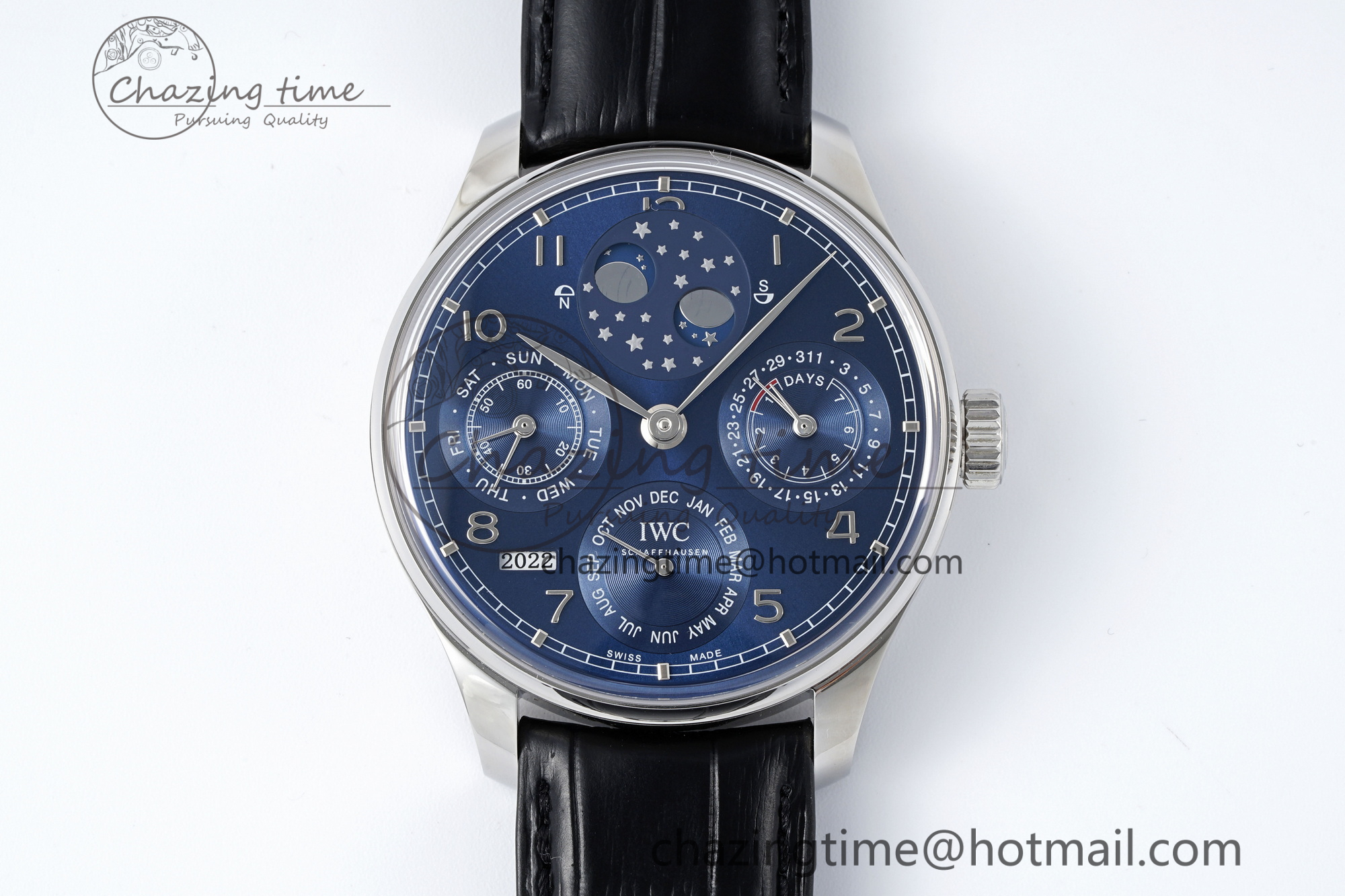 [APS공장]IWC포르투기저 퍼페츄얼캘린더 블루다이얼 블랙가죽스트랩 Portugieser Perpetual Calendar SS 5033   Blue Dial on Black Leather Strap A52610 Clone