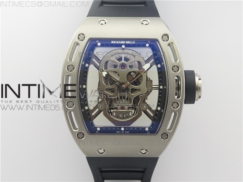 [ZF공장]RM052 Skull Titanium ZF 1:1 Best Edition Skeleton Dial on Black Rubber Strap NH05A