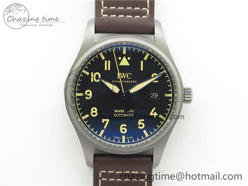 [V7공장]IWC 마크 18 티타늄 블랙 Mark XVIII IW327006 Titanium Black Dial on Brown Leather Strap A2892