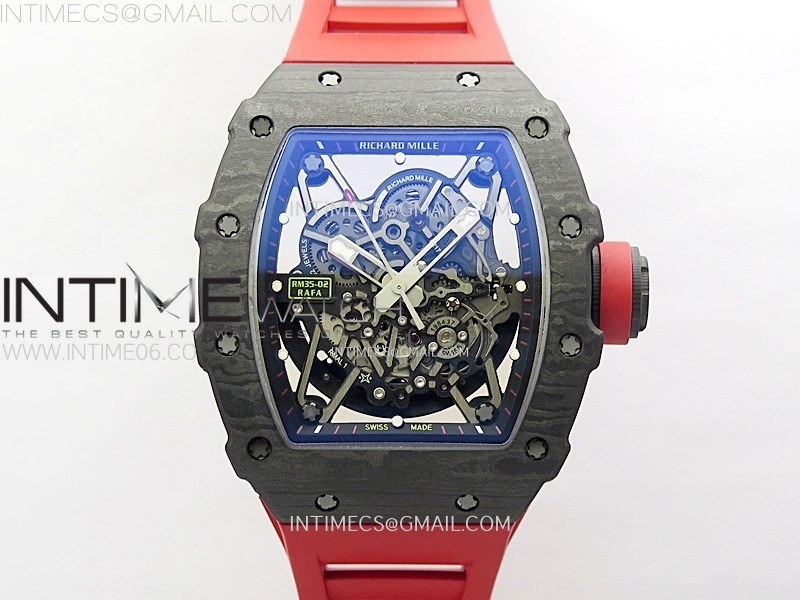 [ZF공장]RM035-02 Real NTPT ZF All in one movement 1:1 Best Edition Skeleton Dial on Red Rubber Strap