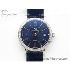 [V7공장]IWC Portofino 37mm Blue Dial Diamonds Bezel on Blue Leather Strap A2892