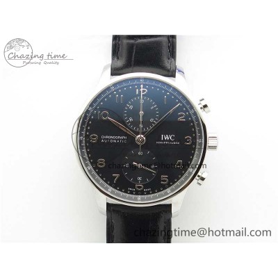 [ZF공장]IWC포르투기즈 3716  Portuguese Chrono IW371609 Black Dial on Black Leather Strap A69355