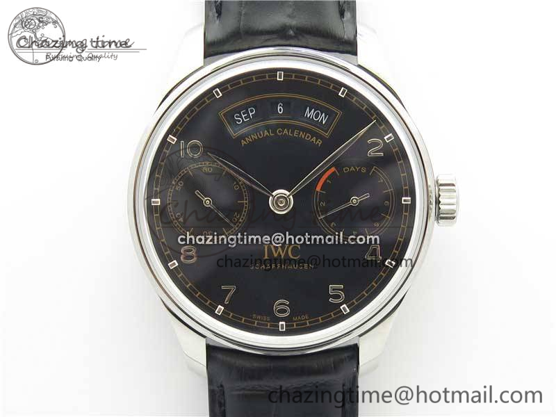 [ZF공장]IWC Portuguese Real PR Real Annual Calendar IW503502 Black Dial Steel Markers on Black Leather Strap A52850