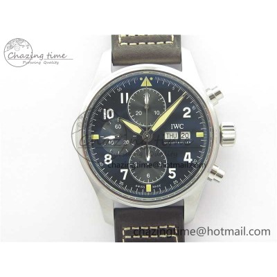 [ZF공장]IWC Pilot Chrono Spitfire IW387903  Black Dial on Brown Leather Strap A7750