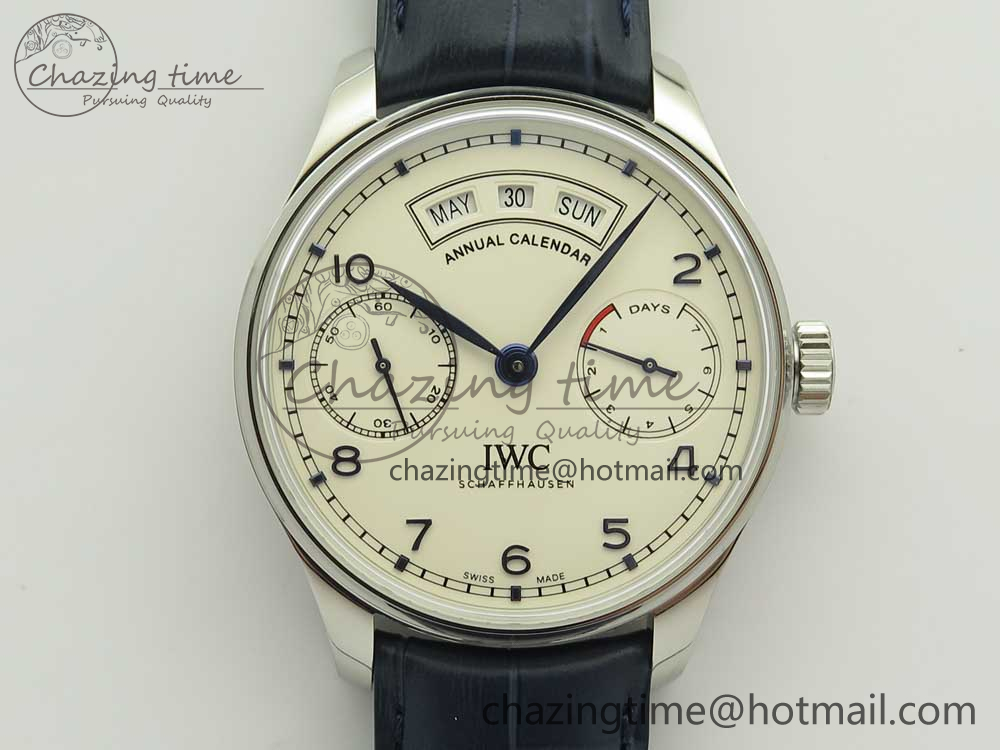 [ZF공장]IWC Portuguese Real PR Real Annual Calendar IW5035 White Dial Blue Markers on Blue Leather Strap A52850