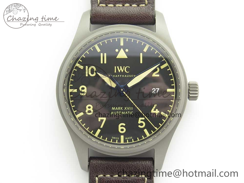 [M+공장]마크18IWC Mark XVIII IW327006 Titanium Black Dial on Brown Leather Strap A35111