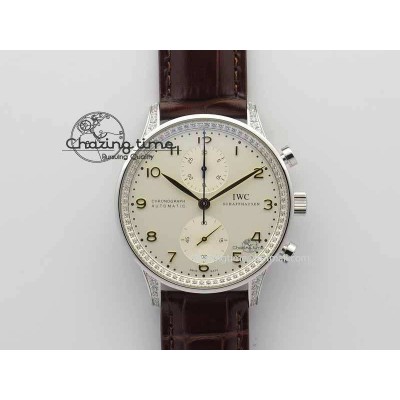 [ZF공장]IWC Portuguese IW3714 Diam White Dial RG Numbers On Brown Leather Strap A79350