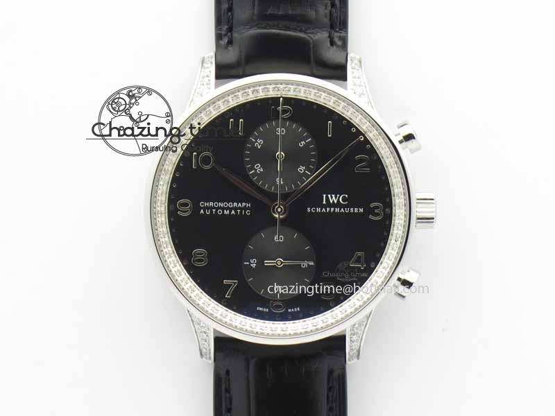 [ZF공장]IWC Portuguese IW3714 Diam Black Dial On Black Leather Strap A79350
