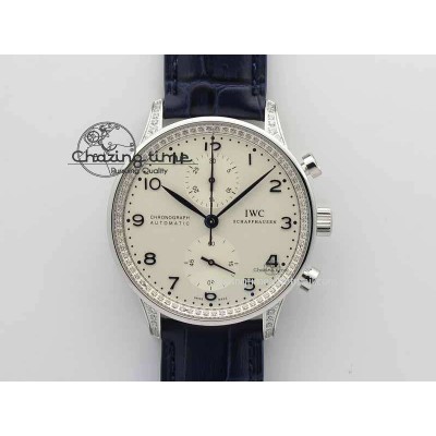 [ZF공장]IWC Portuguese IW3714 Diam White Dial Blue Makers On Blue Leather Strap A79350