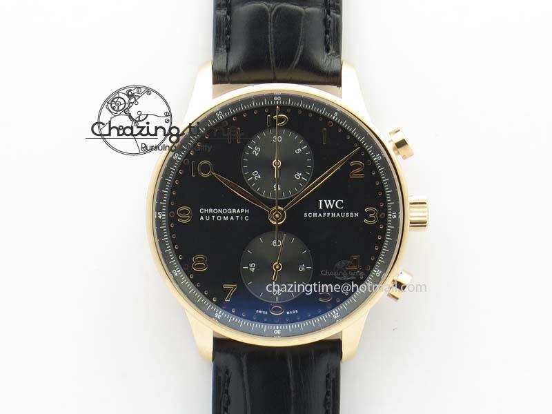 [ZF공장]IWC Portuguese Chrono RG IW371415 Black Dial On Black Leather Strap A79350