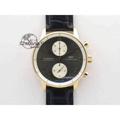 [ZF공장]IWC Portuguese Chrono RG IW371433 Jackie Chan Gray Dial On Black Leather Strap A7750
