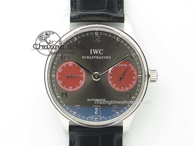 [ZF공장]IWC Portuguese Real PR IW500126 Grey/Red Dial On Black Leather Strap A52010