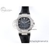 [PPF공장]파텍필립 Nautilus 5712 SS  Blue Dial Diamonds Bezel on Black Leather Strap A240 Super Clone