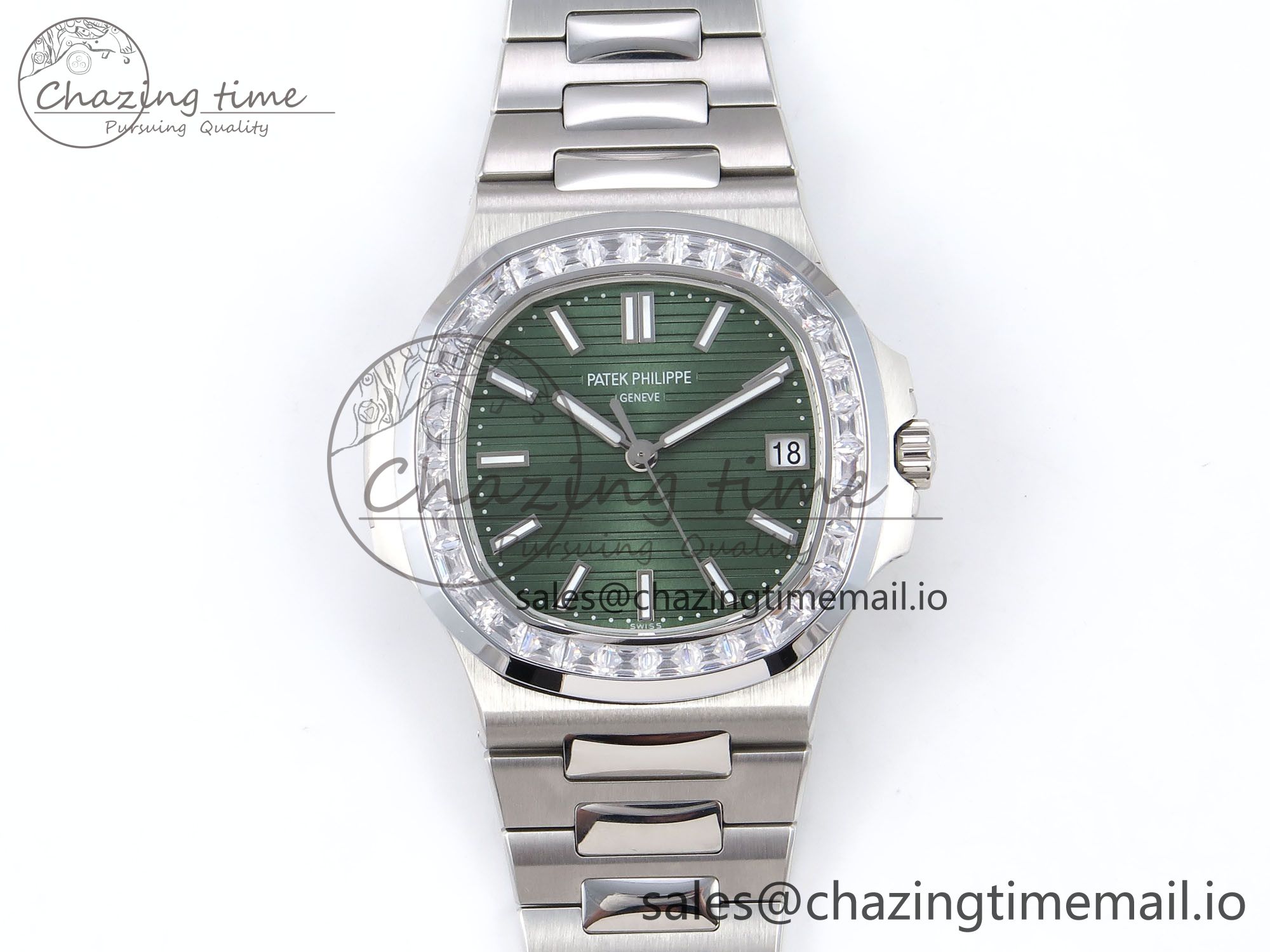 [3K공장]파텍필립 Nautilus 5711/1300A  Diamond Bezel Green Dial on SS Bracelet A324 Super Clone