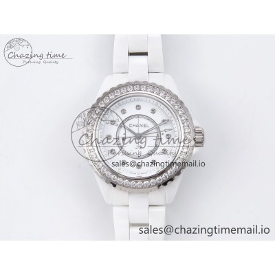 [XF공장]샤넬 J13 33mm  White Korea Ceramic White Diamonds Dial Diamonds Bezel on Bracelet Swiss Quartz