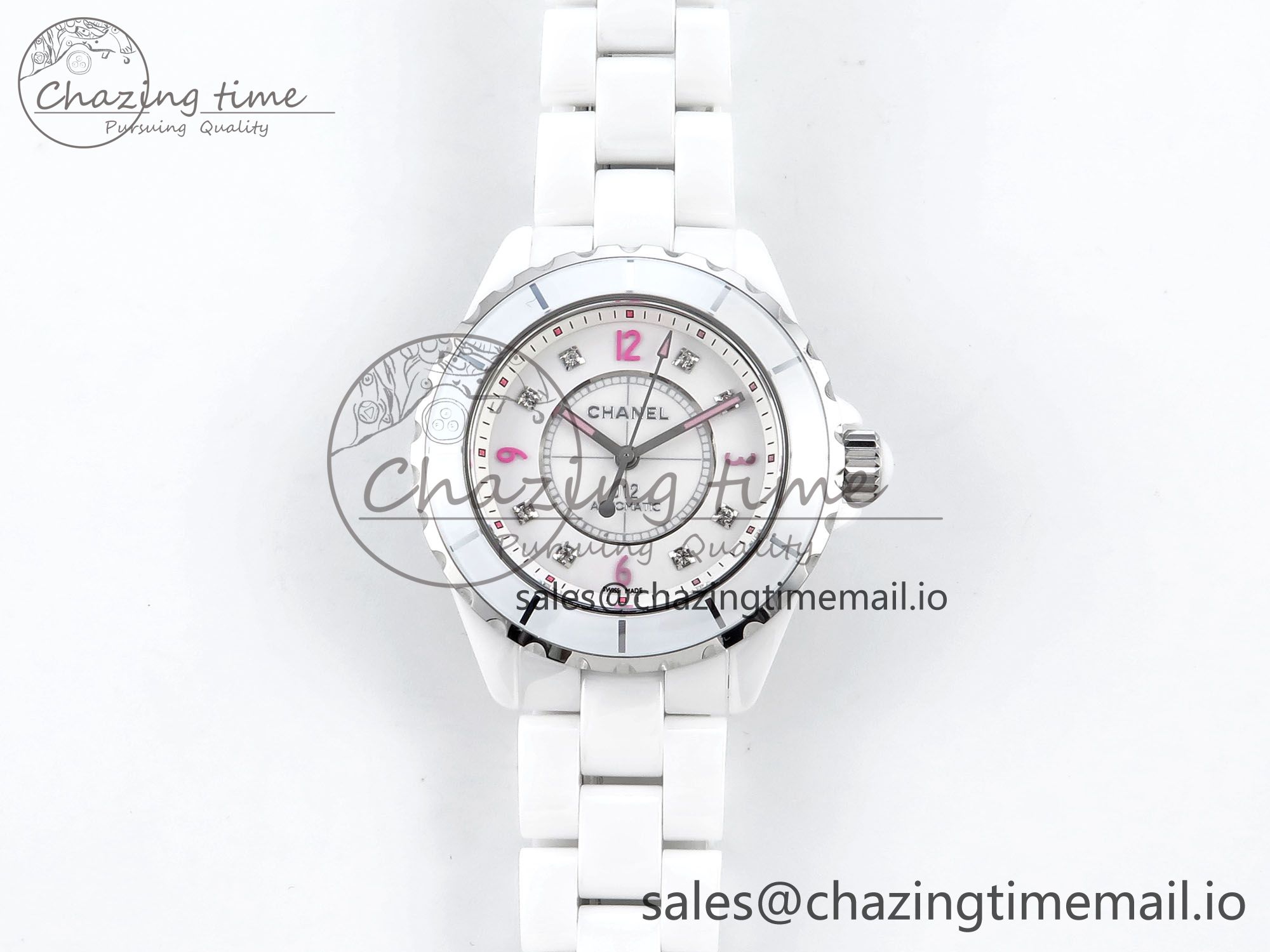 [EAST공장]샤넬 J13 38mm White Ceramic Pink Dial Diamonds Makers on Bracelet A2892