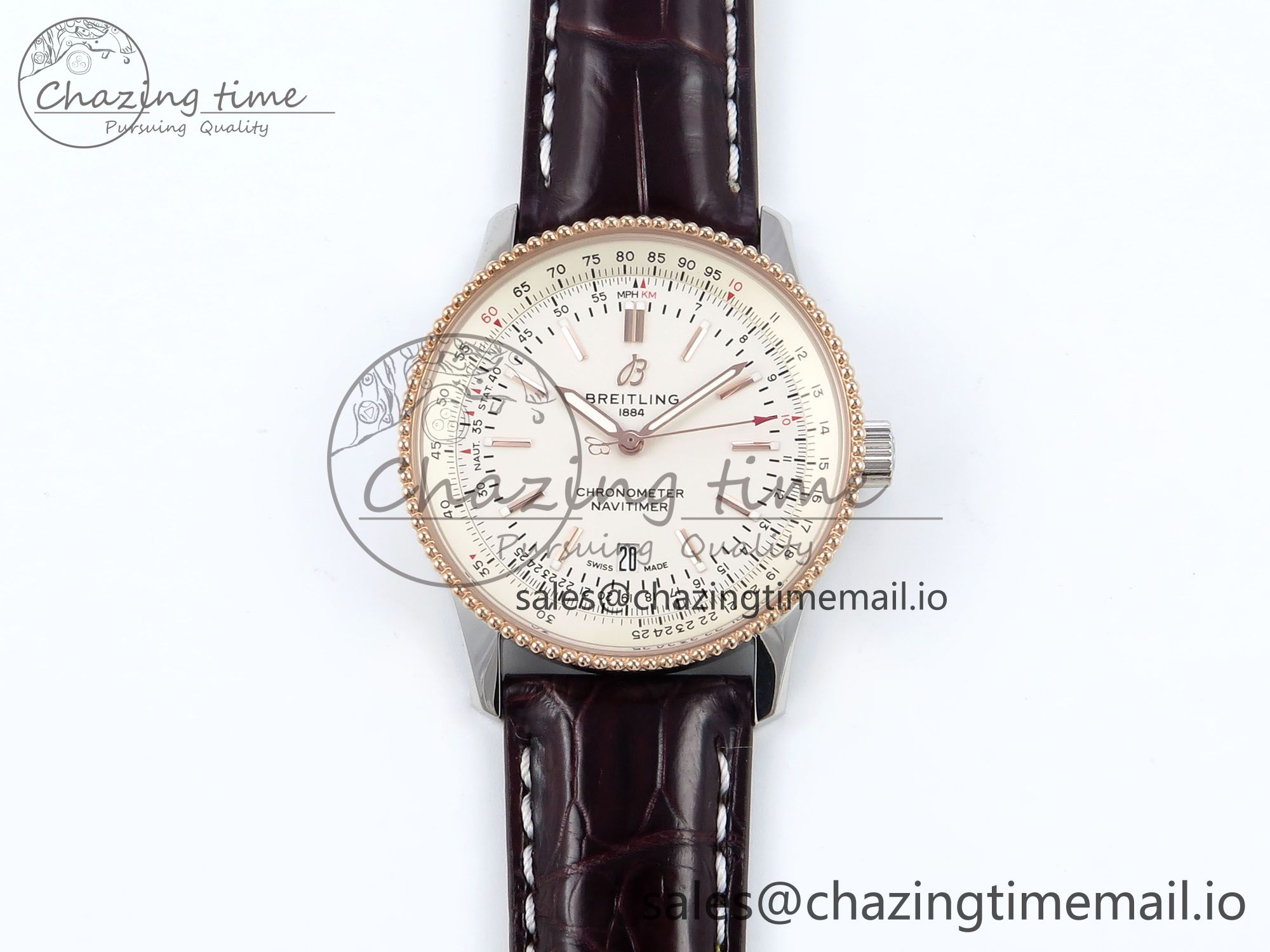[TF공장]브라이틀링 Navitimer 1 RG/SS 41mm White Bezel White Dial on Brown Leather Strap A2824