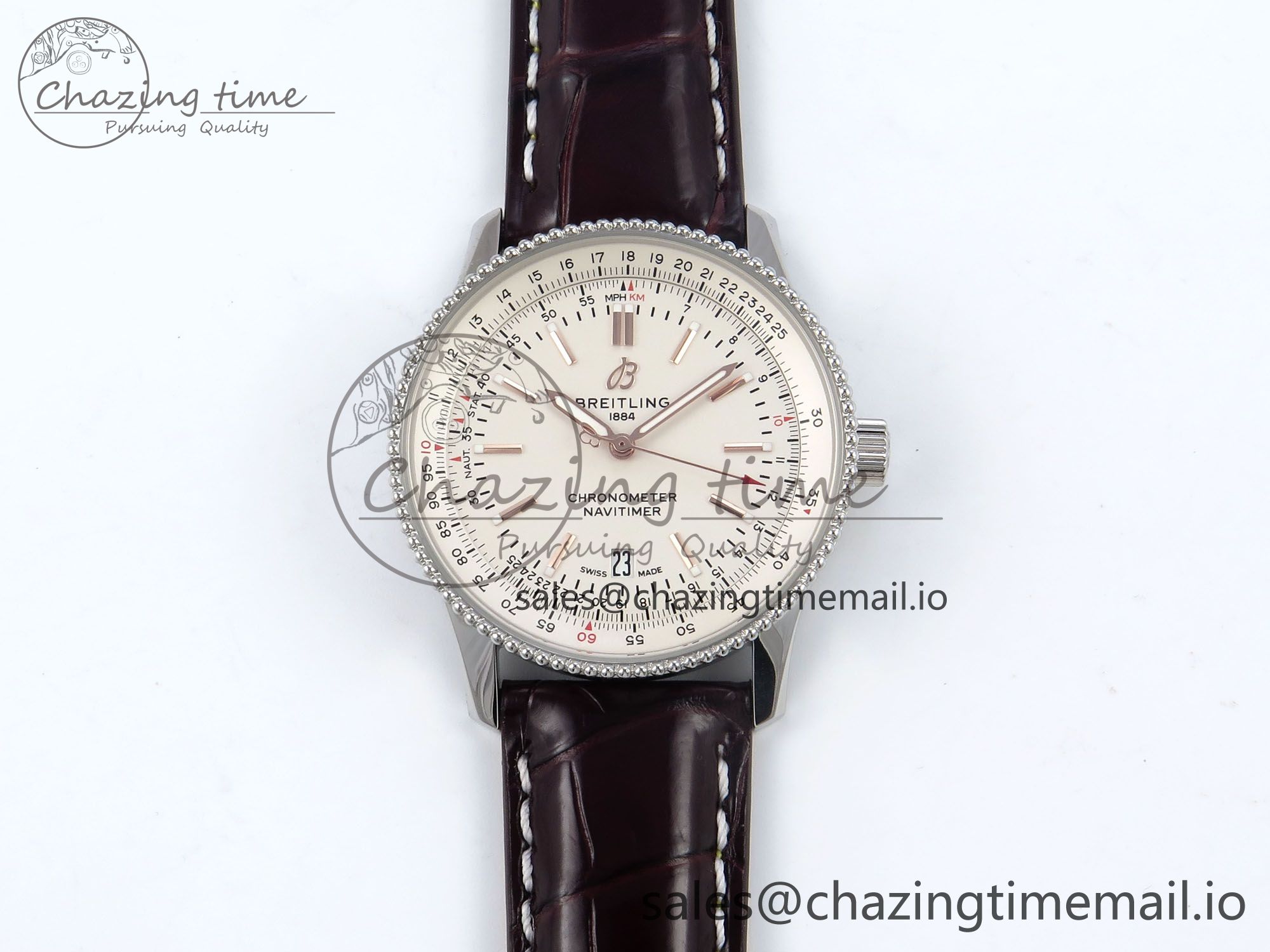 [TF공장]브라이틀링 Navitimer 1 SS 41mm White Bezel White Dial on Brown Leather Strap A2824