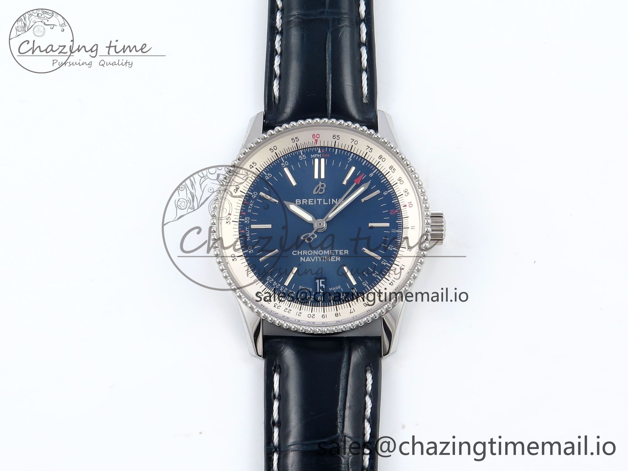 [TF공장]브라이틀링 Navitimer 1 SS 38mm White Bezel Blue Dial on Blue Leather Strap A2824