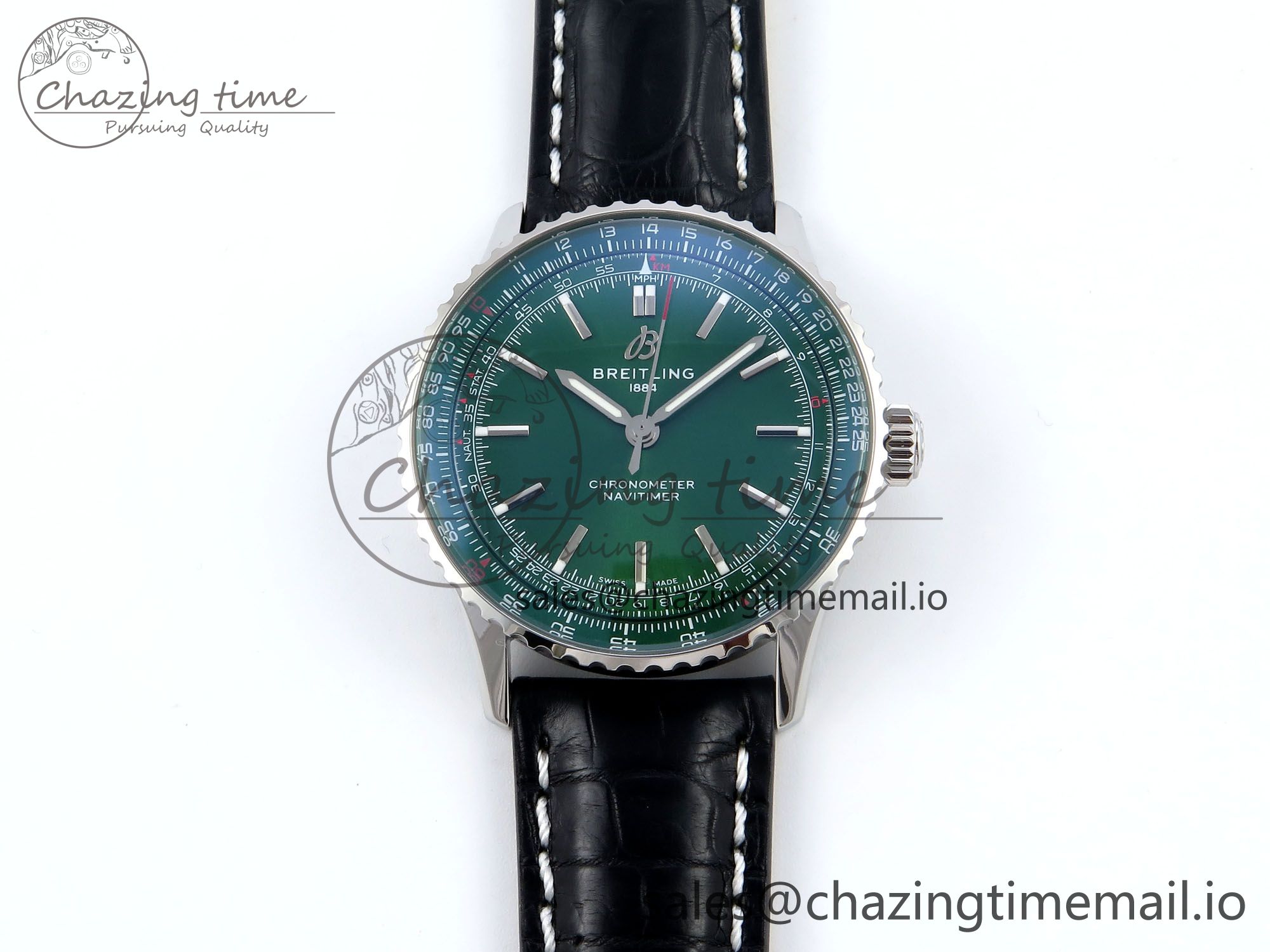 [TF공장]브라이틀링 Navitimer 1 SS 41mm Green Bezel Green Dial on Black Leather Strap A2824